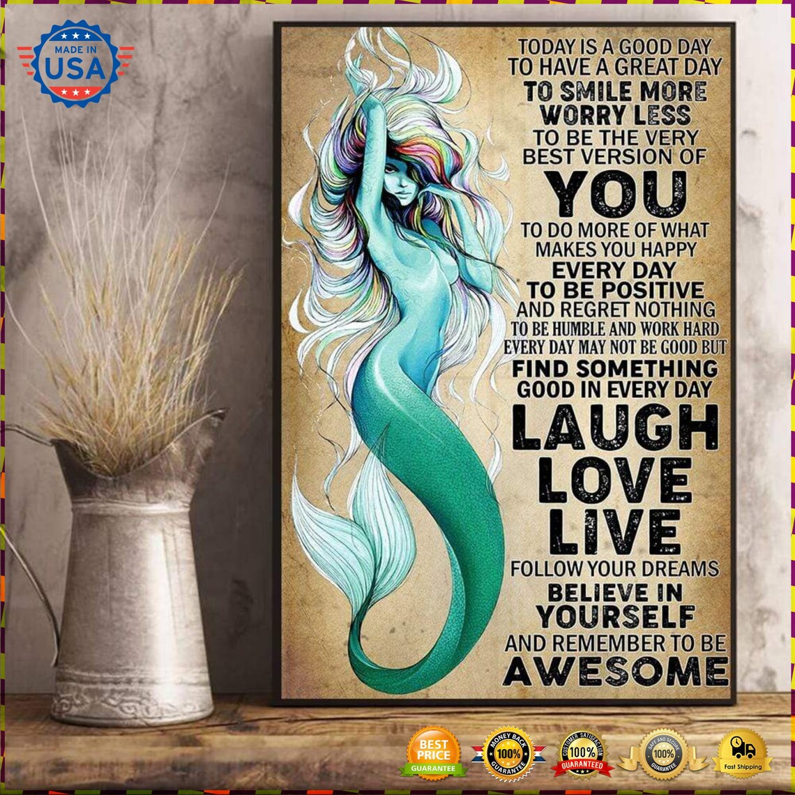 Amazing Mermaid Poster, Laugh Love Live Home Decor, Home Decor, Wall Art Amazing Mermaid Poster, Laugh Love Live Home Decor, Home Decor, Wall Art
