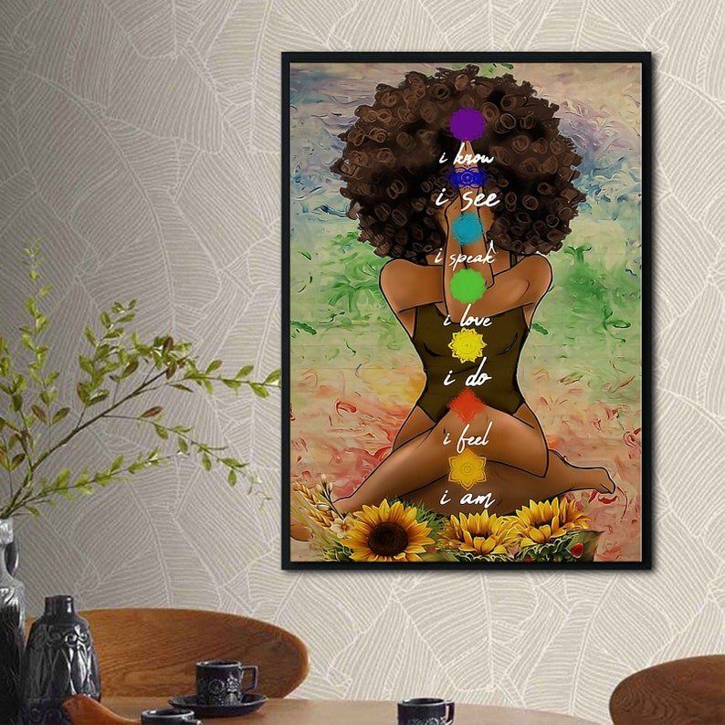 Afro Queen Meditation Poster, Black Woman Poster, African American Woman Poster, Woman Yoga Art Afro Queen Meditation Poster, Black Woman Poster, African American Woman Poster, Woman Yoga Art