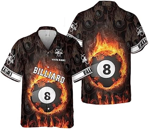 Personalized Fire Flame 8 Ball Billiards Hawaiian Shirt All-Over Print Short Sleeve Button Down Top Custom Gift For Billiard Player Game Sport Lover Team Club Personalized Fire Flame 8 Ball Billiards Hawaiian Shirt All-Over Print Short Sleeve Button Down Top Custom Gift For Billiard Player Game Sport Lover Team Club
