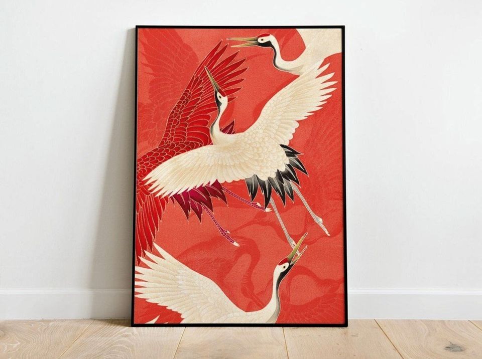 Vintage Japanese Poster With Crane Bird, Home Decor 12×18 Print Paper Poster Vintage Japanese Poster With Crane Bird, Home Decor 12×18 Print Paper Poster