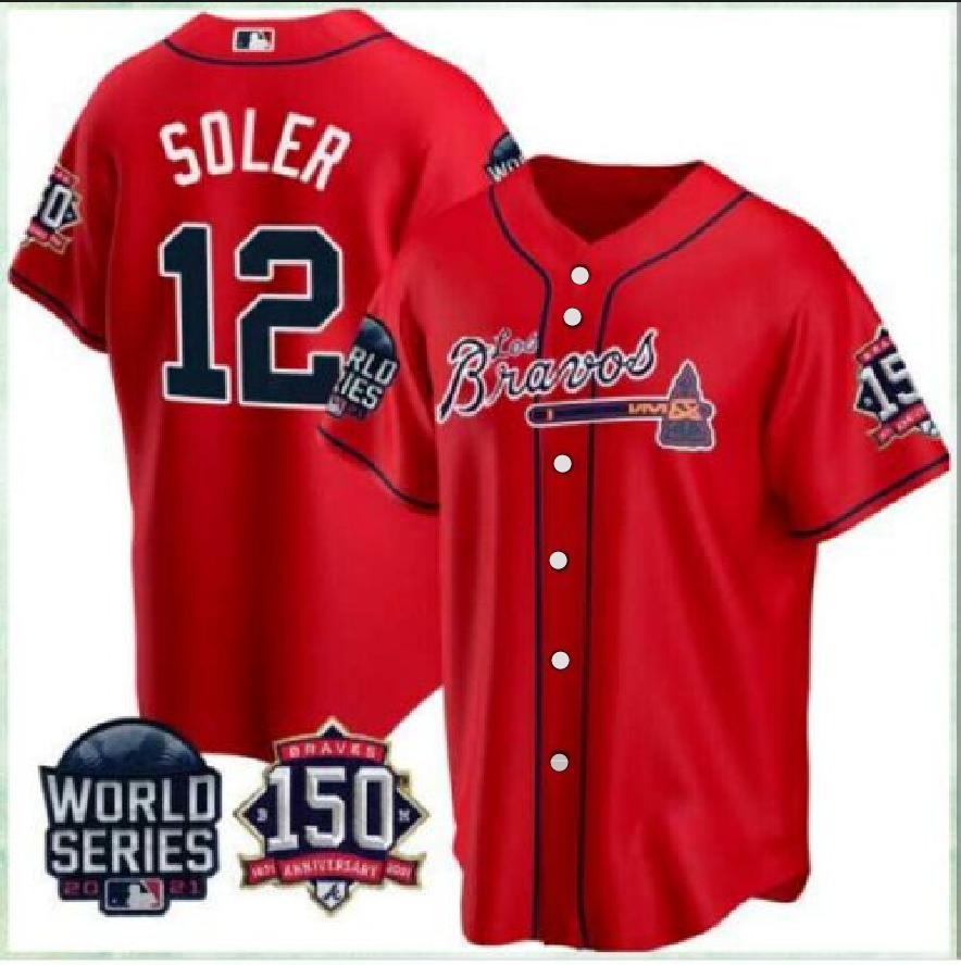 Atlanta Braves Jorge Soler Los Bravos World Series Red Printed Baseball Jersey Atlanta Braves Jorge Soler Los Bravos World Series Red Printed Baseball Jersey