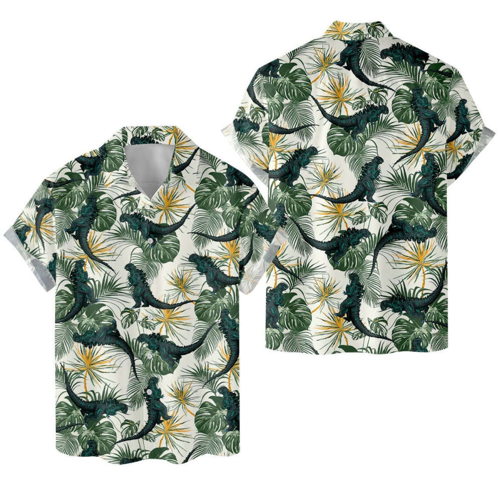 American Godzilla Lover Hawaiian Shirts For Men, Funny Hibiscus Hawaiian American Godzilla Lover Hawaiian Shirts For Men, Funny Hibiscus Hawaiian