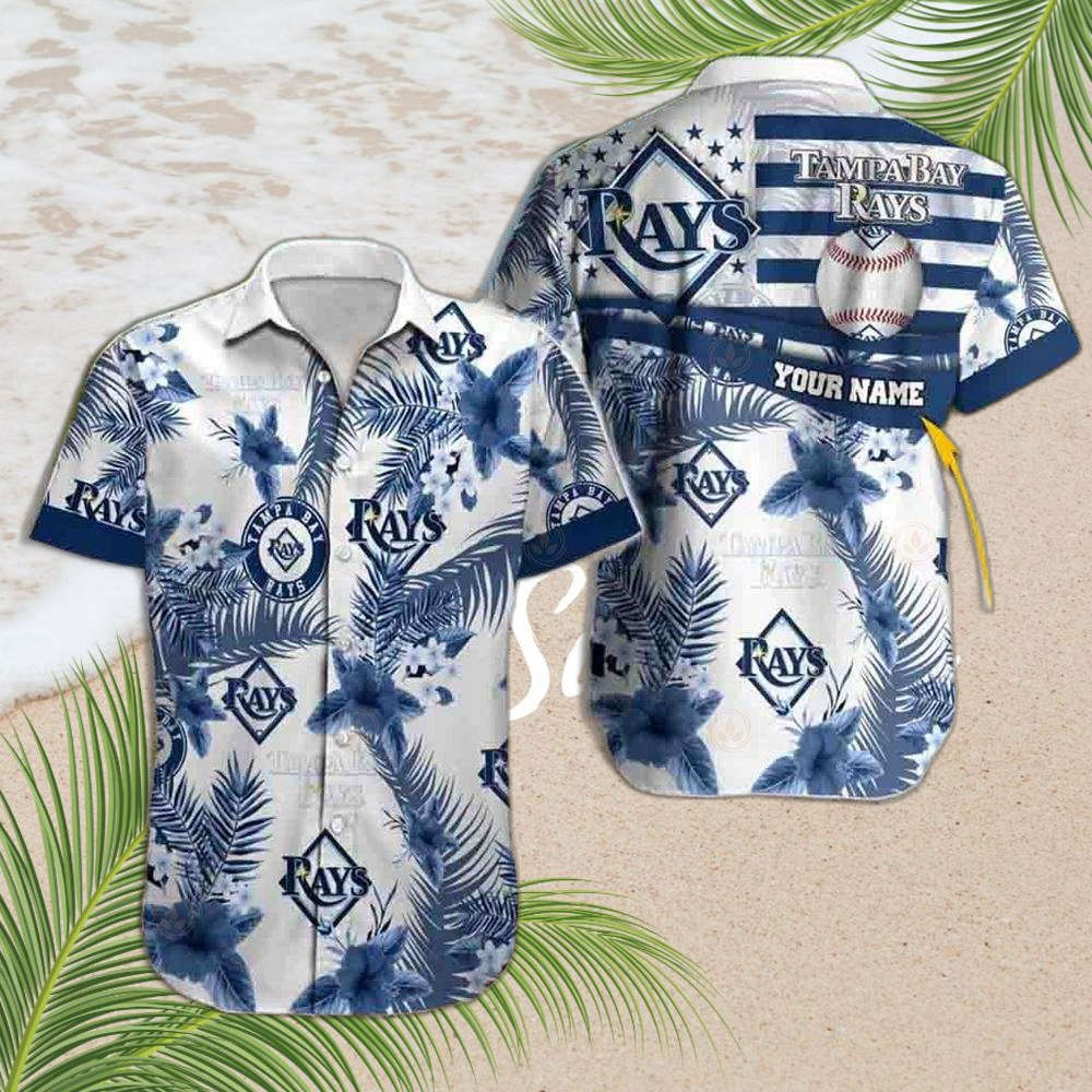 Custom Tropical Tampa Bay Rays Hibiscus Short-Sleeve Hawaiian Shirt Custom Tropical Tampa Bay Rays Hibiscus Short-Sleeve Hawaiian Shirt