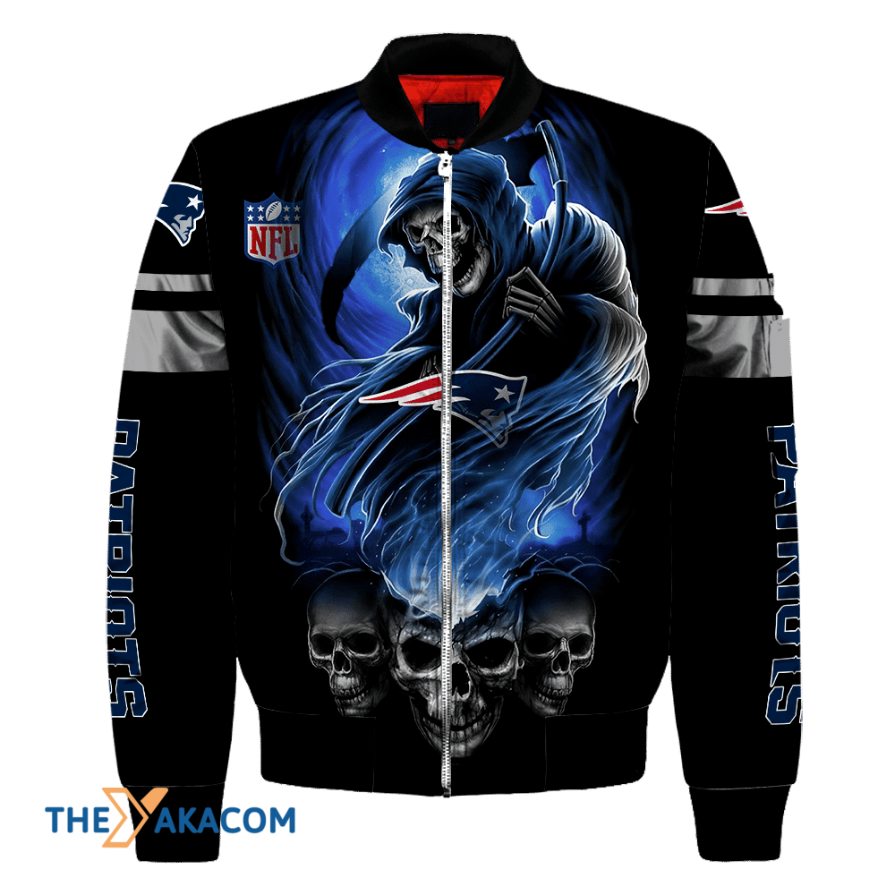 New England Pat American Football Team Patriots Death And Skull Gift For Fan Team Bomber Jacket Outerwear Christmas Gift Frab Magazines & More Store New England Pat American Football Team Patriots Death And Skull Gift For Fan Team Bomber Jacket Outerwear Christmas Gift Frab Magazines &Amp; More Store