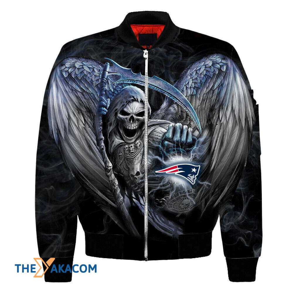 New England Pat American Football Team Patriots Winged Death God Gift For Fan Team Bomber Jacket Outerwear Christmas Gift Frab Magazines & More Store New England Pat American Football Team Patriots Winged Death God Gift For Fan Team Bomber Jacket Outerwear Christmas Gift Frab Magazines &Amp; More Store