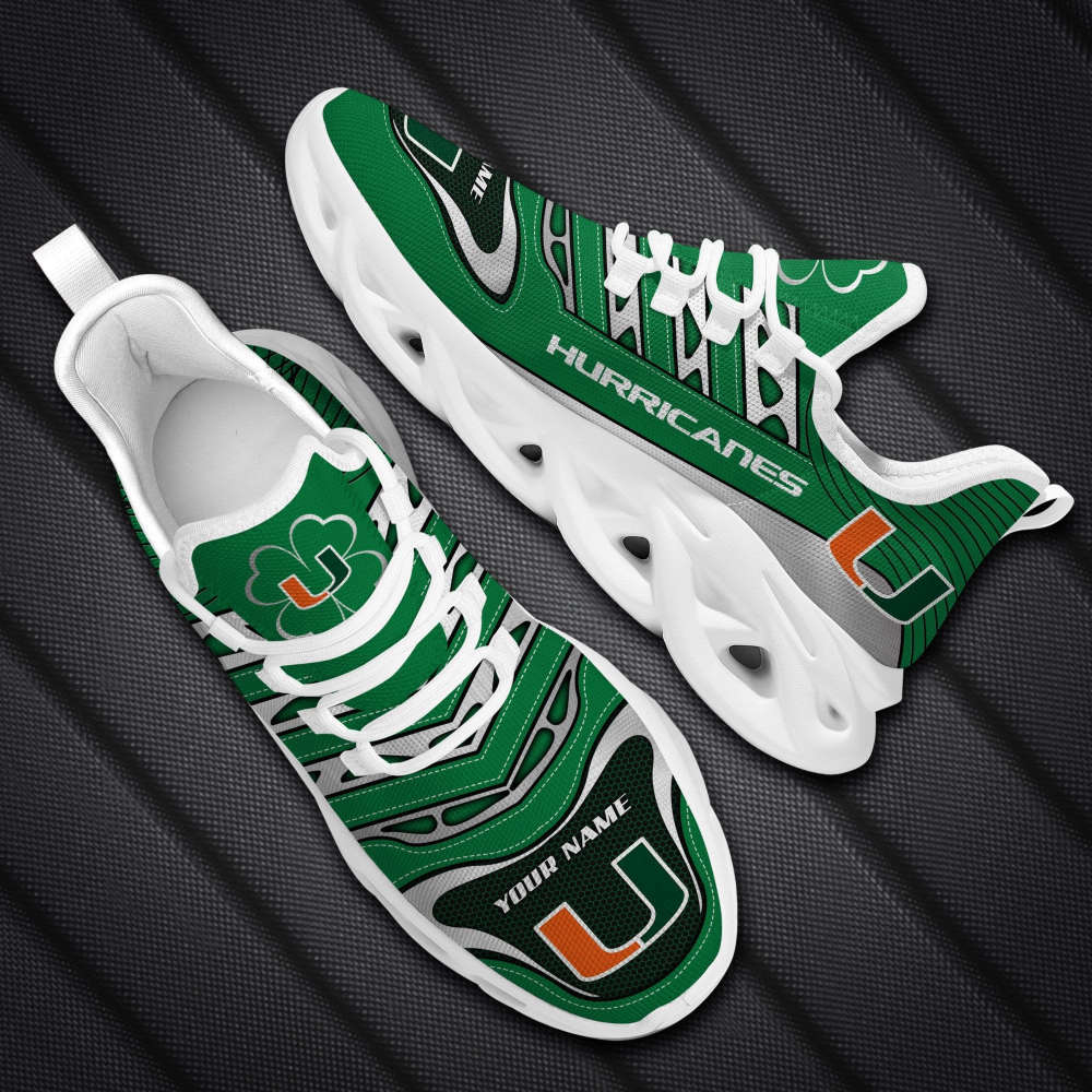 Miami Hurricanes St. Patricks Day Shamrock Custom Name Clunky Max Soul Shoes For Men Women Miami Hurricanes St. Patricks Day Shamrock Custom Name Clunky Max Soul Shoes For Men Women