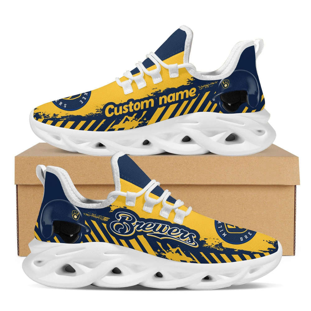Milwaukee Brewers Baseball Team Helmet Custom Name Max Soul Sneakers Shoes For Men And Women Milwaukee Brewers Baseball Team Helmet Custom Name Max Soul Sneakers Shoes For Men And Women
