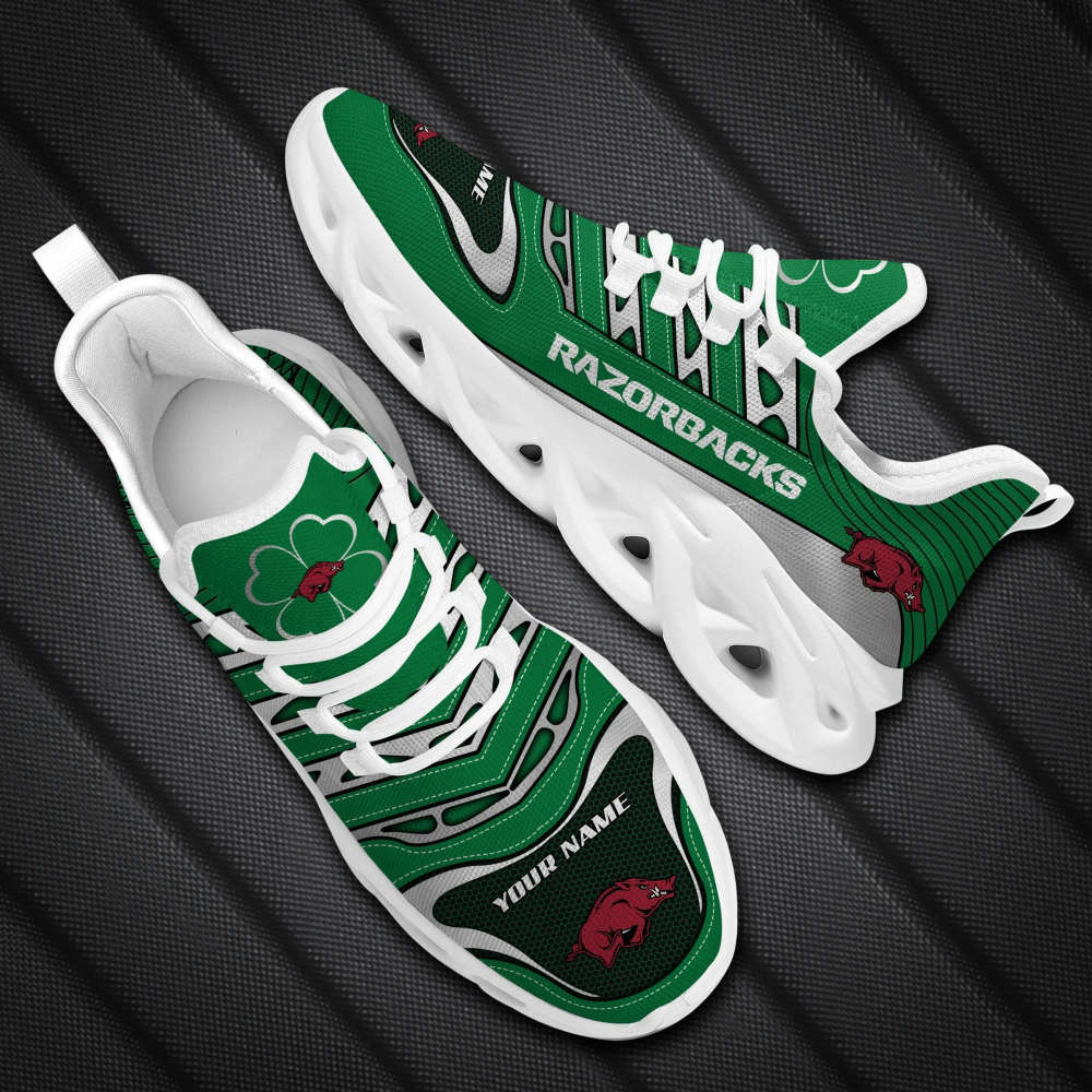 Arkansas Razorbacks St. Patricks Day Shamrock Custom Name Clunky Max Soul Shoes Sneakers For Mens Womens Arkansas Razorbacks St. Patricks Day Shamrock Custom Name Clunky Max Soul Shoes Sneakers For Mens Womens