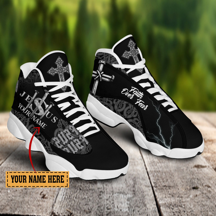 Jesus Faith Over Fear Black Pattern Custom Name Air Jordan Lucky Shoes Jesus Faith Over Fear Black Pattern Custom Name Air Jordan Lucky Shoes