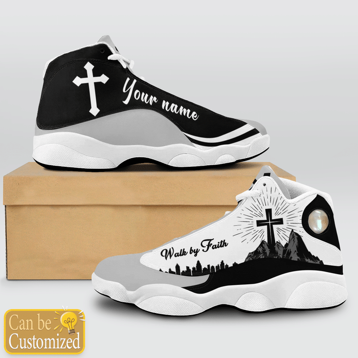 Jesus Faith Over Fear Black Pattern Custom Name Air Jordan Lucky Shoes 4 Jesus Walk By Faith Black Mountain Custom Name Air Jordan Lucky Shoes