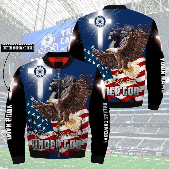 Nfl Dallas Cowboys Custom Name One Nation Under God Bomber Jacket Nfl Dallas Cowboys Custom Name One Nation Under God Bomber Jacket