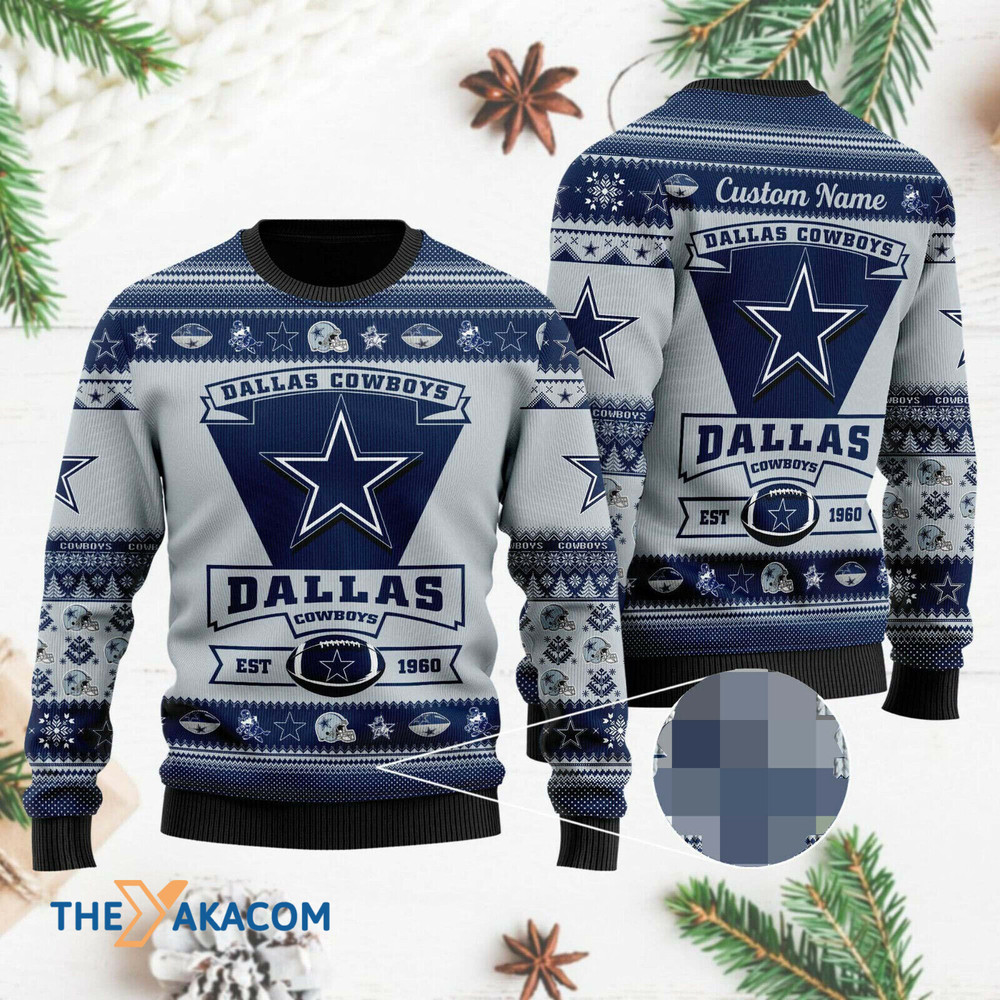 Personalized Ugly Christmas Sweater Dallas-Cowboys, America’s Team Blue/Grey Custom Name Gift For Football Fan Ugly Xmas Jumper Personalized Ugly Christmas Sweater Dallas-Cowboys, America’s Team Blue/Grey Custom Name Gift For Football Fan Ugly Xmas Jumper