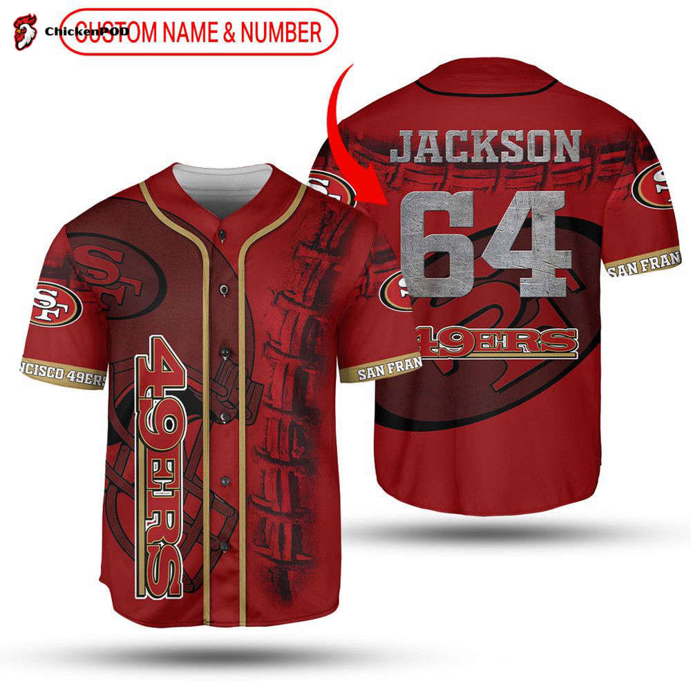 Nfl San Francisco 49Ers Custom Name Number Red Big Hat Baseball Jersey Unisex Shirt Gift Nfl San Francisco 49Ers Custom Name Number Red Big Hat Baseball Jersey Unisex Shirt Gift