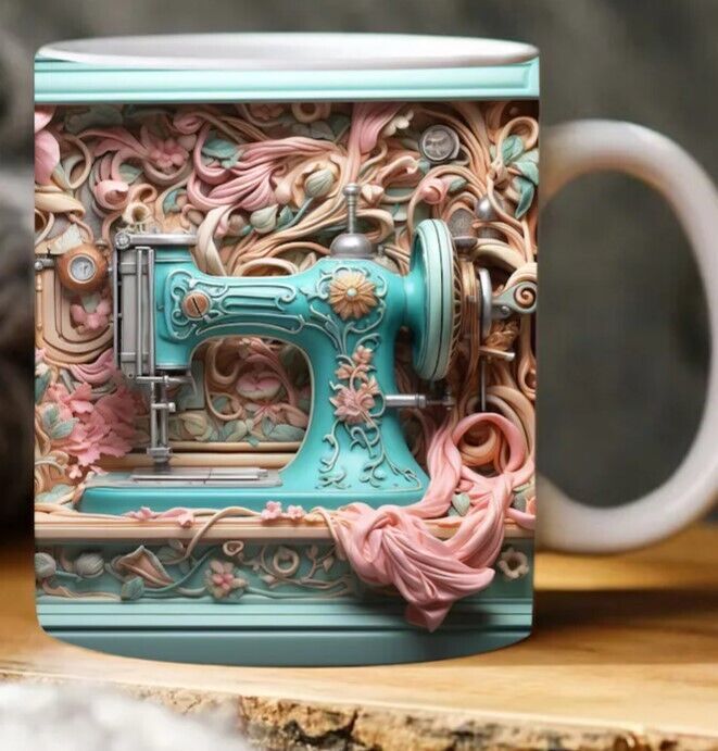 3D Sewing Mug, 3D Floral Sewing Machine 11Oz Mug Sublimation Wrap 3D Sewing Mug, 3D Floral Sewing Machine 11Oz Mug Sublimation Wrap