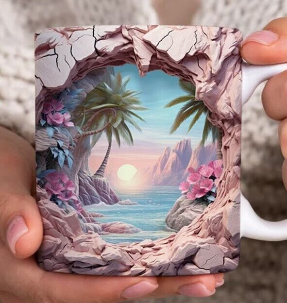 3D Hole In A Wall Tropical Beach Landscape Mug Wrap Design, 3D Beach Mug 11Oz 3D Hole In A Wall Tropical Beach Landscape Mug Wrap Design, 3D Beach Mug 11Oz
