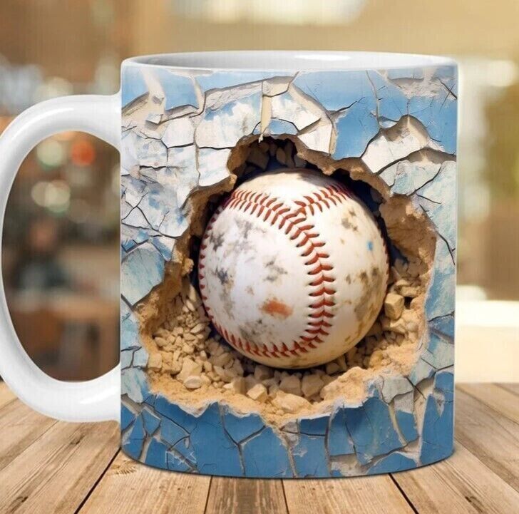 3D Print Vintage Baseball Mug Wrap, 3D Baseball Crack Hole 11Oz 3D Print Vintage Baseball Mug Wrap, 3D Baseball Crack Hole 11Oz