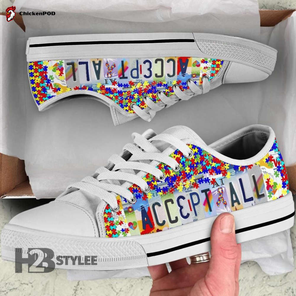 Autism Awareness Accept All License Plate Low Top Canvas Shoes For Men Women Autism Awareness Accept All License Plate Low Top Canvas Shoes For Men Women