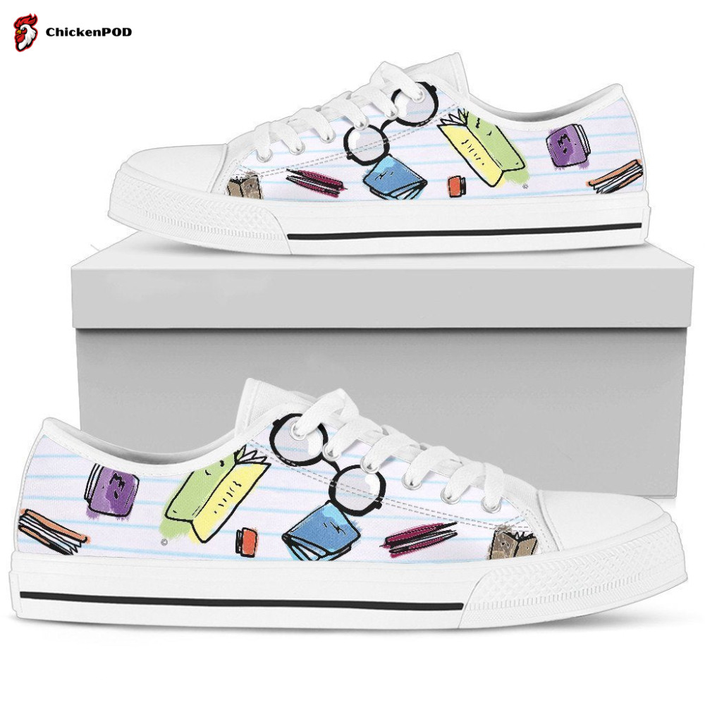 Book Glasses Women’S Low Top Shoes Book Glasses Women’S Low Top Shoes
