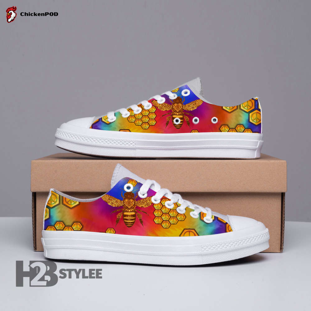 Hippie Bee And Peace Low Top Canvas Shoes For Men Women Hippie Bee And Peace Low Top Canvas Shoes For Men Women