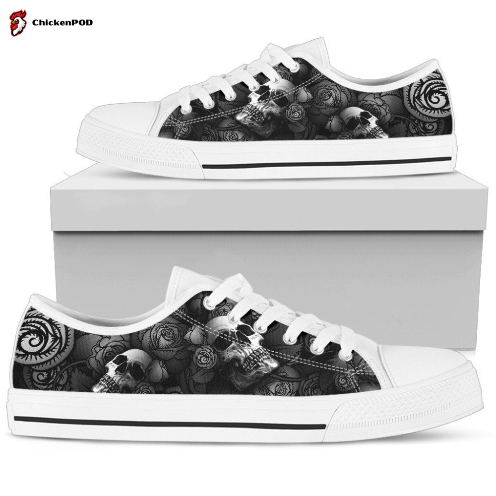 Women’S Low Top Skull Shoe Black And White Women’S Low Top Skull Shoe Black And White
