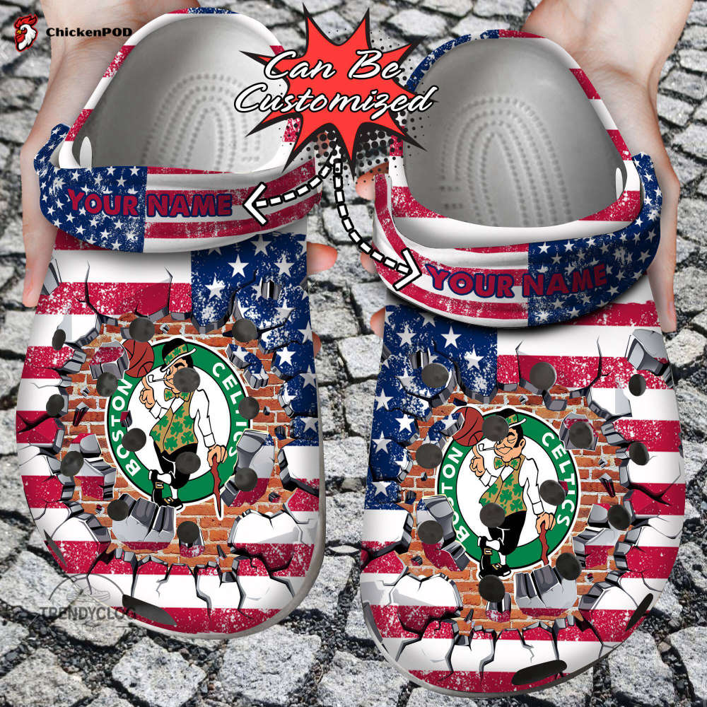Basketball Unisex Clogs Personalized Bceltics American Flag Breaking Wall Clog Shoes Basketball Unisex Clogs Personalized Bceltics American Flag Breaking Wall Clog Shoes