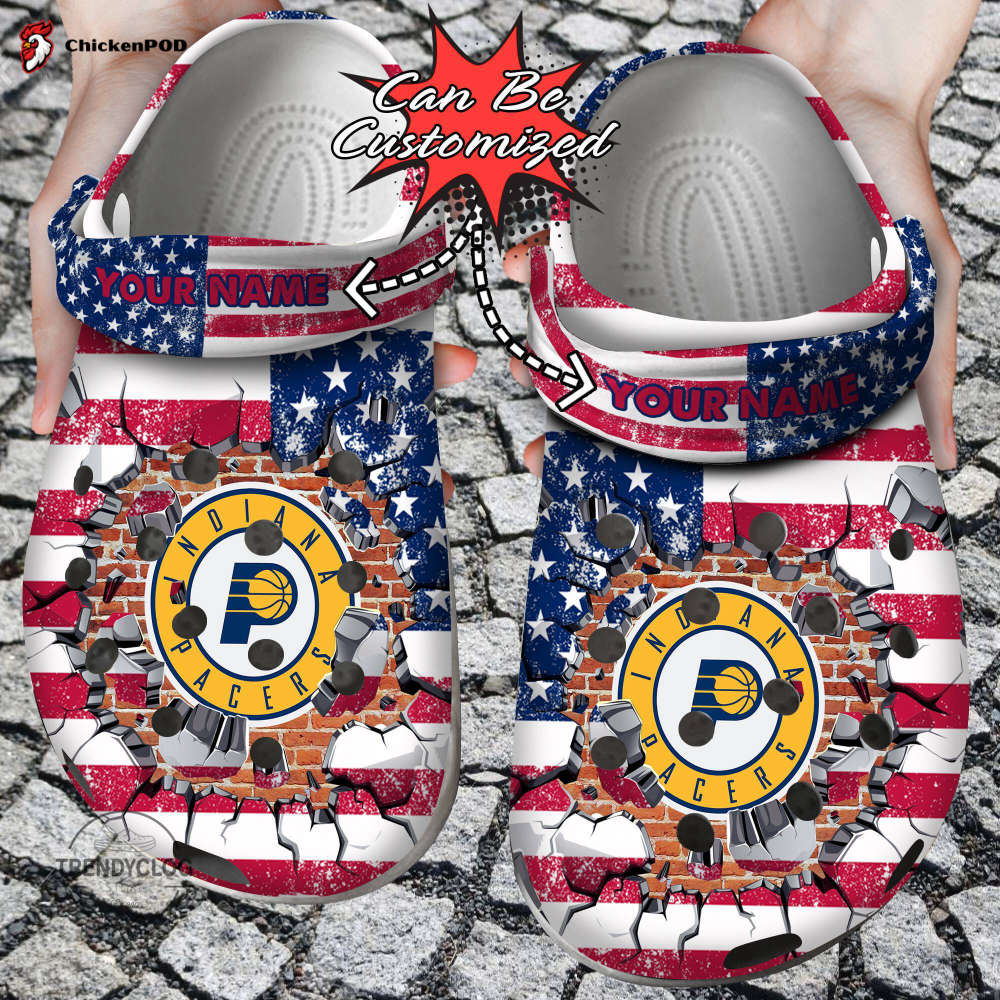 Basketball Personalized Ipacers American Flag Breaking Wall Clog Unisex Clogs Shoes Basketball Personalized Ipacers American Flag Breaking Wall Clog Unisex Clogs Shoes