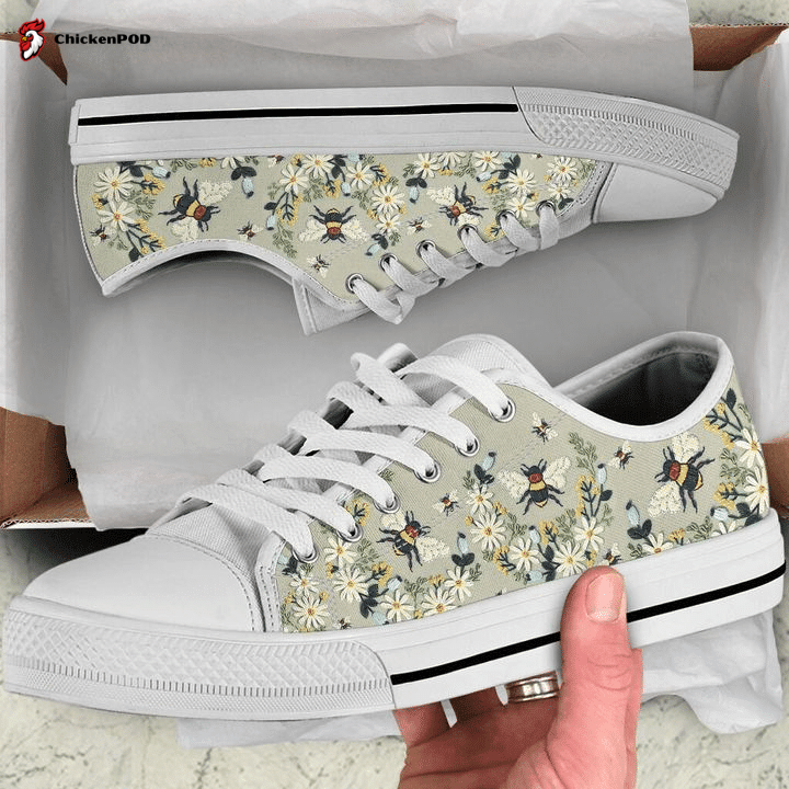 Bee Hand Embroidery Low Top Shoes Gift For Men Women Sneaker Bee Hand Embroidery Low Top Shoes Gift For Men Women Sneaker