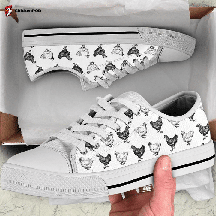 Black And White Hens Pattern Low Top Shoes Gift For Men Women Sneaker Black And White Hens Pattern Low Top Shoes Gift For Men Women Sneaker