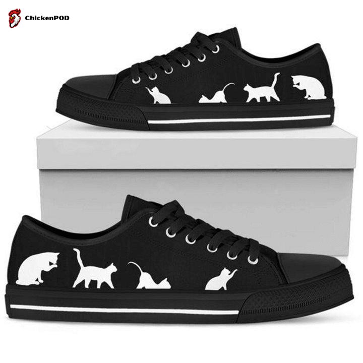 Black White Cats Laces Fashion Womens Canvas Low Top Shoes Gift For Men Women Black White Cats Laces Fashion Womens Canvas Low Top Shoes Gift For Men Women