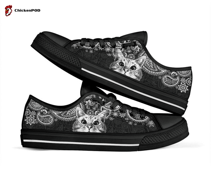 Cat Paisley Black White Low Top Shoes Gift For Men Women Cat Paisley Black White Low Top Shoes Gift For Men Women