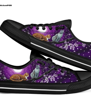 Cat Sakura Low Top Cherry Blossom Low Top Shoes Gift for Men Women