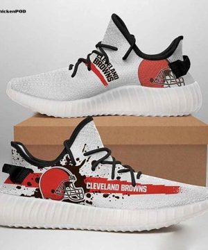 Cleveland Browns White NFL Ripped White Yeezy Sneaker For Men Women Fans Cleveland Browns White NFL Ripped White Yeezy Sneaker For Men Women Fans