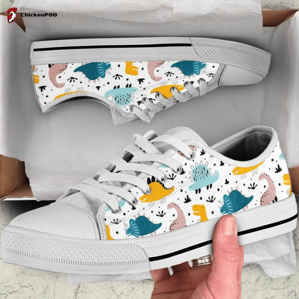 Color Repeating Pattern With Dinosaurs Low Top Shoes Gift For Men Women