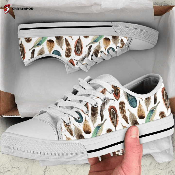 Colorful Feather Pattern, Boho Pattern Low Top Shoes Gift For Men Women Colorful Feather Pattern, Boho Pattern Low Top Shoes Gift For Men Women