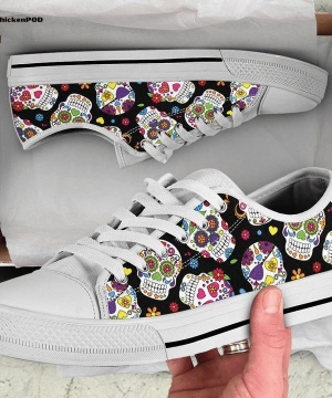 Colorful Sugar Skulls Black Low Top Shoes Gift for Men Women