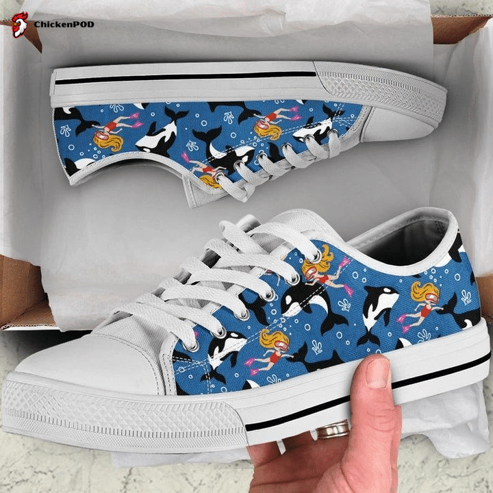 Cute Dolphins And Diving Girls Low Top Shoes Gift For Men Women Cute Dolphins And Diving Girls Low Top Shoes Gift For Men Women