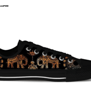 Ethnic Elephant Black Version Tennis Low Top Shoes Gift for Men Women