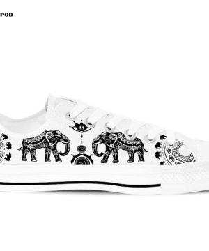 Ethnic Elephant White Version Tennis Low Top Shoes Gift for Men Women