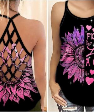 Fan Gifts Breast Cancer Awareness “Fight Like A Girl” Criss-Cross Tank Top