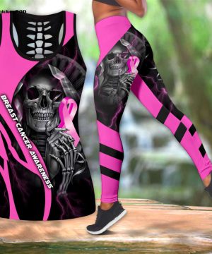 Fan Gifts Skull Holding Pink Ribbon Breast Cancer Awareness All Over Printed Combo Legging Tanktop