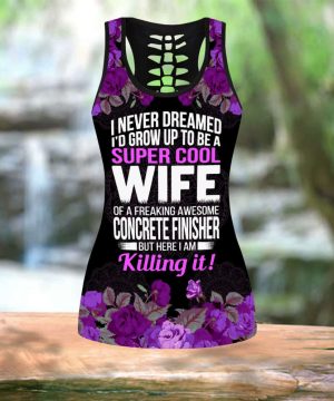 Fan Gifts Supper cool wife of a concrete finisher pink combo legging hollow tanktop