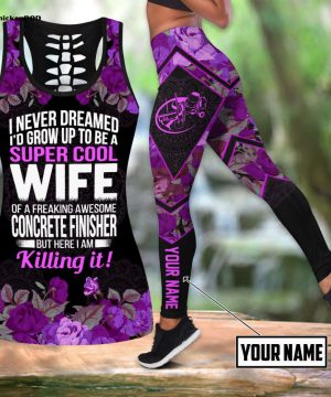 Fan Gifts Supper cool wife of a concrete finisher pink combo legging hollow tanktop