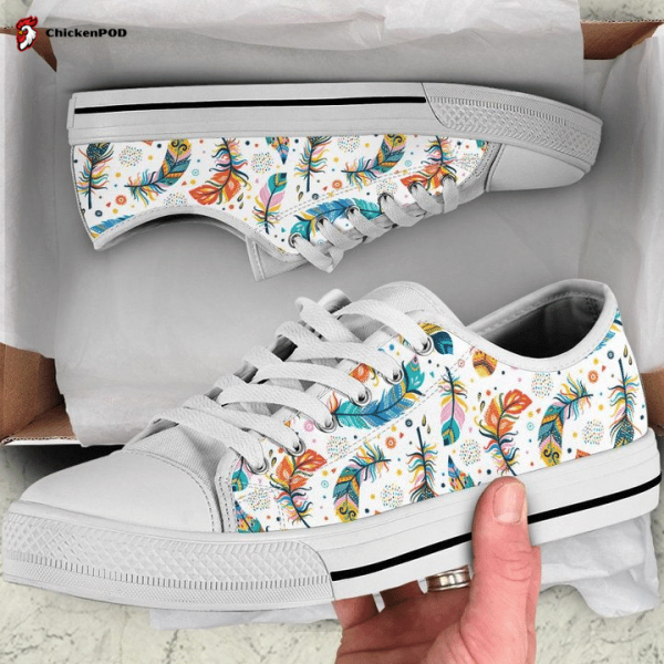Feather Print Low Top Shoes Gift For Men Women