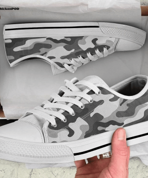 Grey Camo Camouflage Low Top Shoes Gift for Men Women