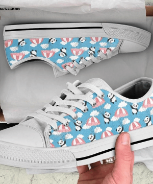 Happy Cute Panda Flying In The Sky Low Top Shoes Gift for Men Women