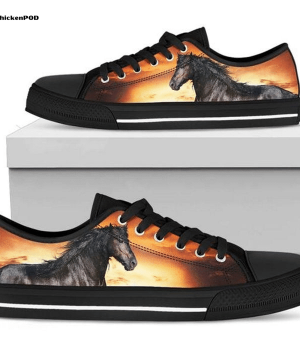 Horse Black Low Top Shoes Gift for Men Women
