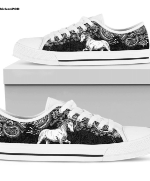 Horse Paisley Black White Low Top Shoes Gift for Men Women