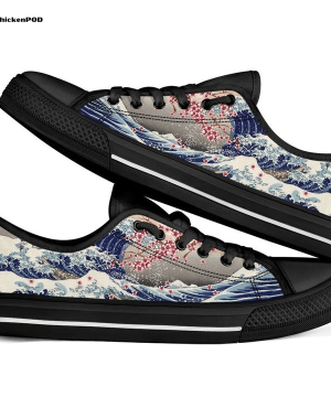 Japanese Kanagawa The Great Wave of Pugs Low Top Shoes Gift for Men Women