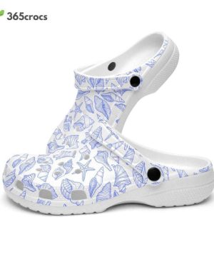 Sea Shells, Corn Flower Blue, Retro Geo 1970 Groovy Hippie Cool Natural World Nature Sea Life Fishes Shells Unisex Clogs Clog Shoes