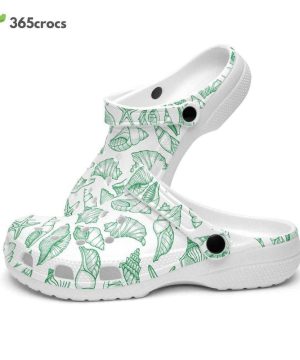 Sea Shells, Pastel Green, Retro Geo 1970 Groovy Hippie Cool Natural World Nature Sea Life Fishes Shells Unisex Clogs Clog Shoes